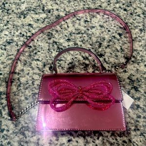 Aldo Chrome Pink Top Handle Bag with Pink Rhinestone Bow
